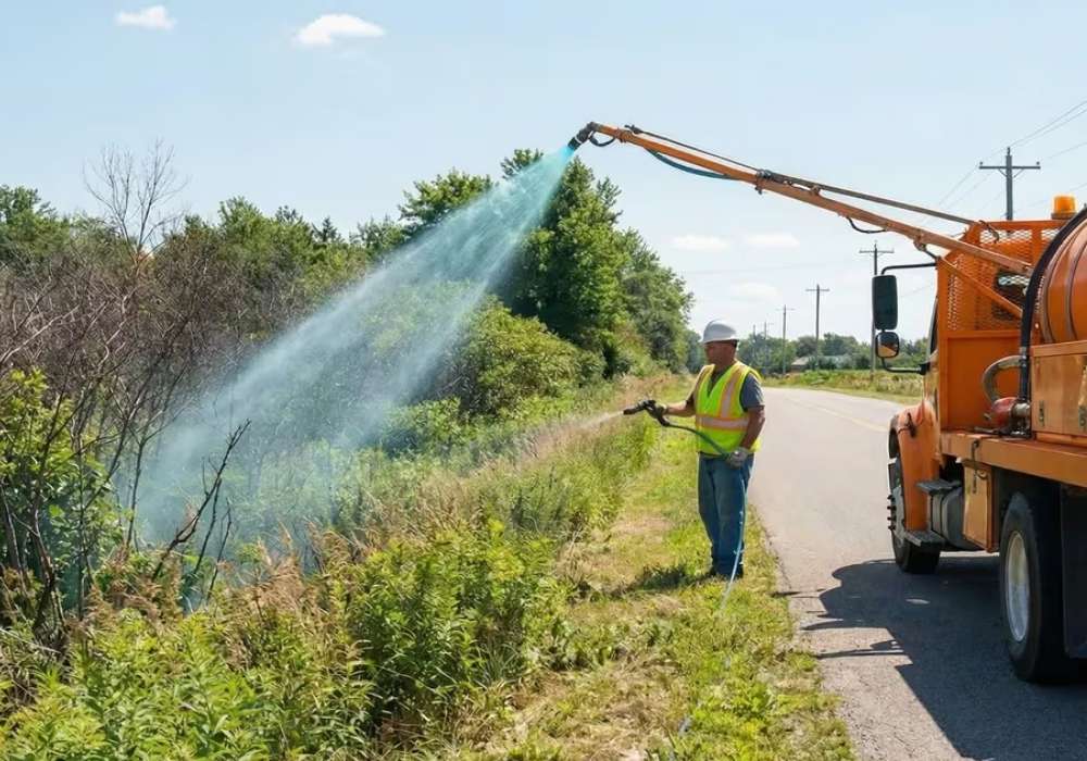 Professional wildfire defense treatment applied to vegetation to help reduce ignition risk